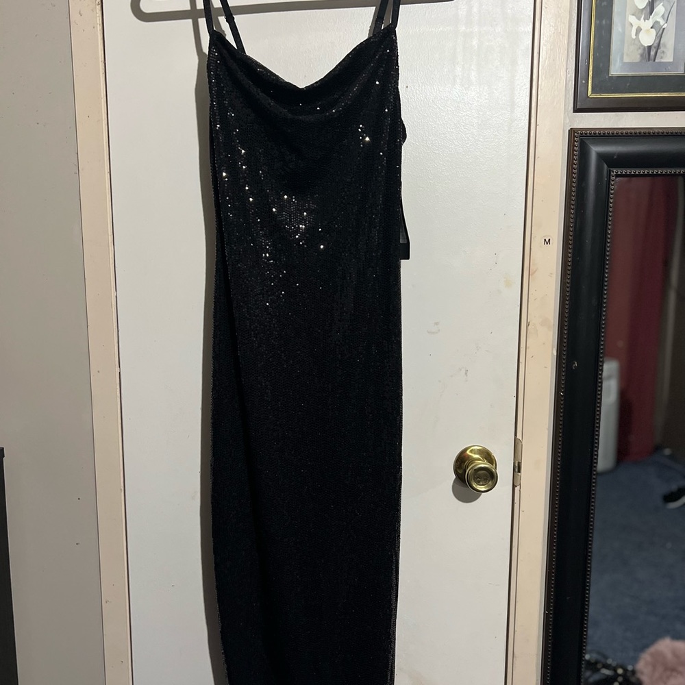 - NWT Bebe MIDI Sequin Black Dress! Size M